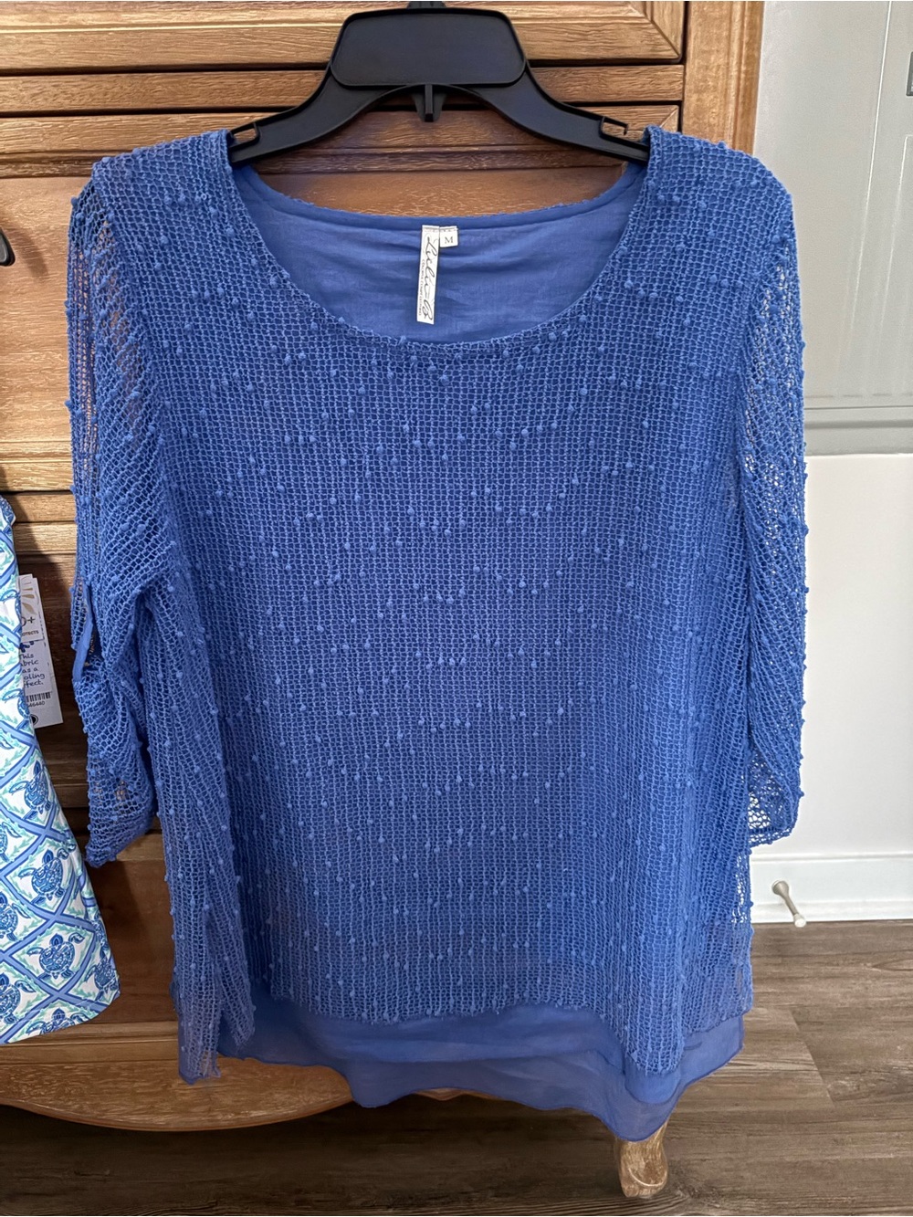 Lulu-B Royal Blue Layered Knit Tunic Mesh Overlay